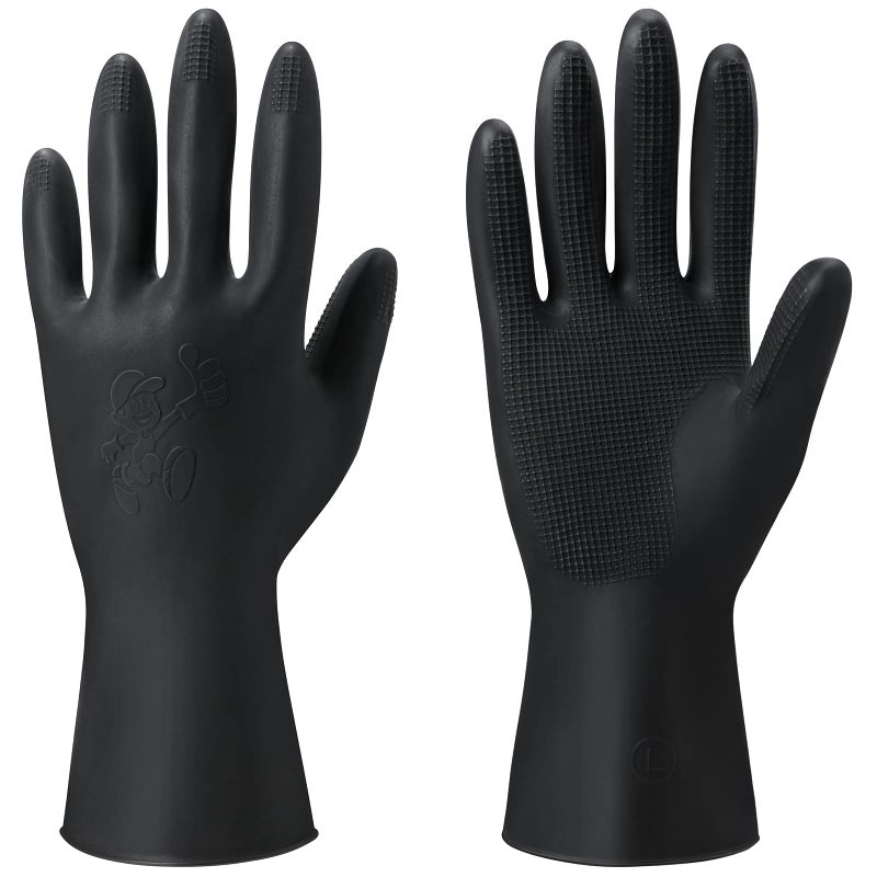ThxToms Chemical-Resistant Reusable Latex Gloves, 5 Pairs Professional Hair Coloring Rubber Gloves for Painting, Cleaning, Hair Dyeing, Black, Medium - Image 1